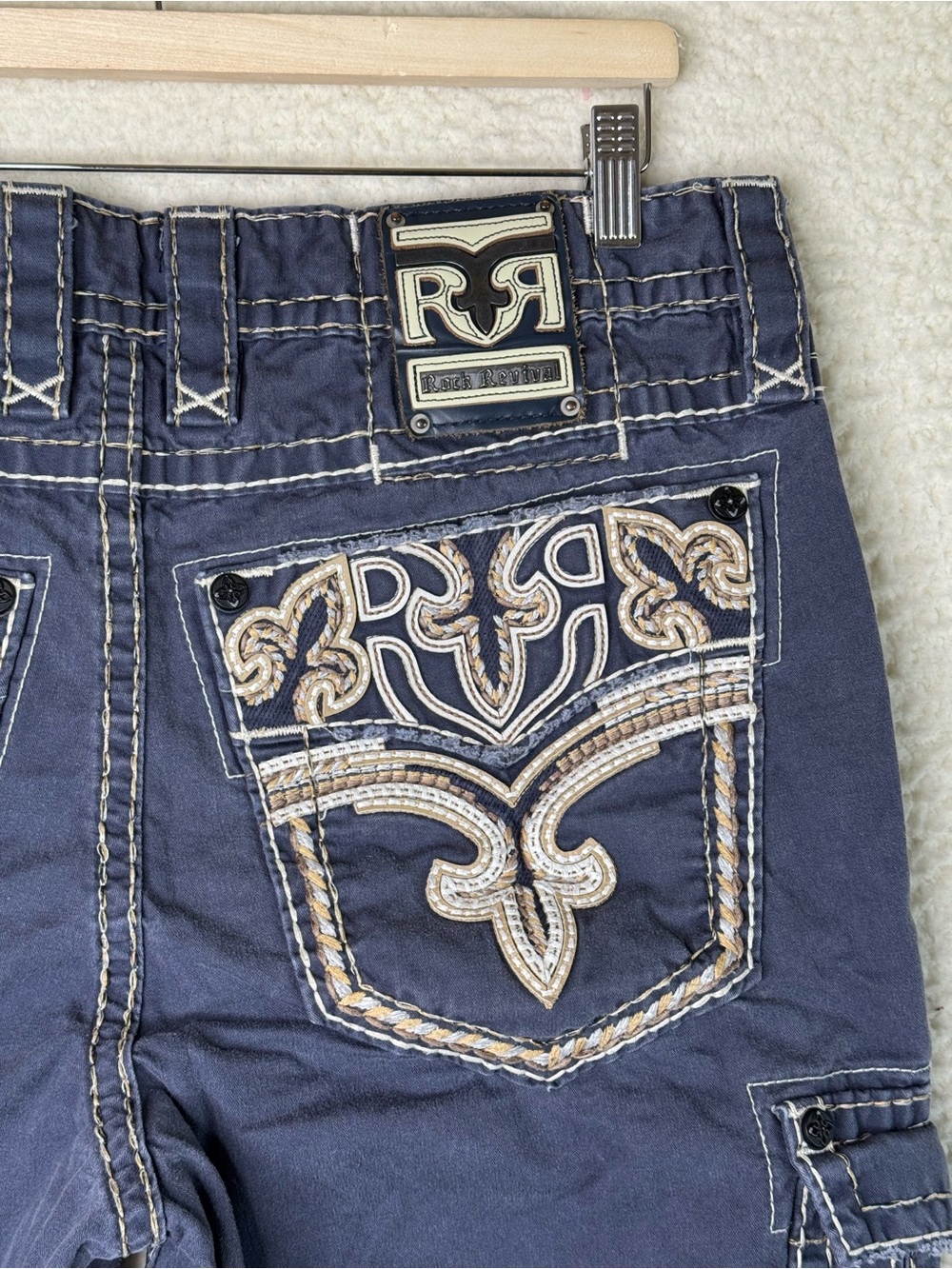 Rock Revival Classic Cargo Shorts Navy Blue Men's Size 33 Distressed - Picture 8 of 11